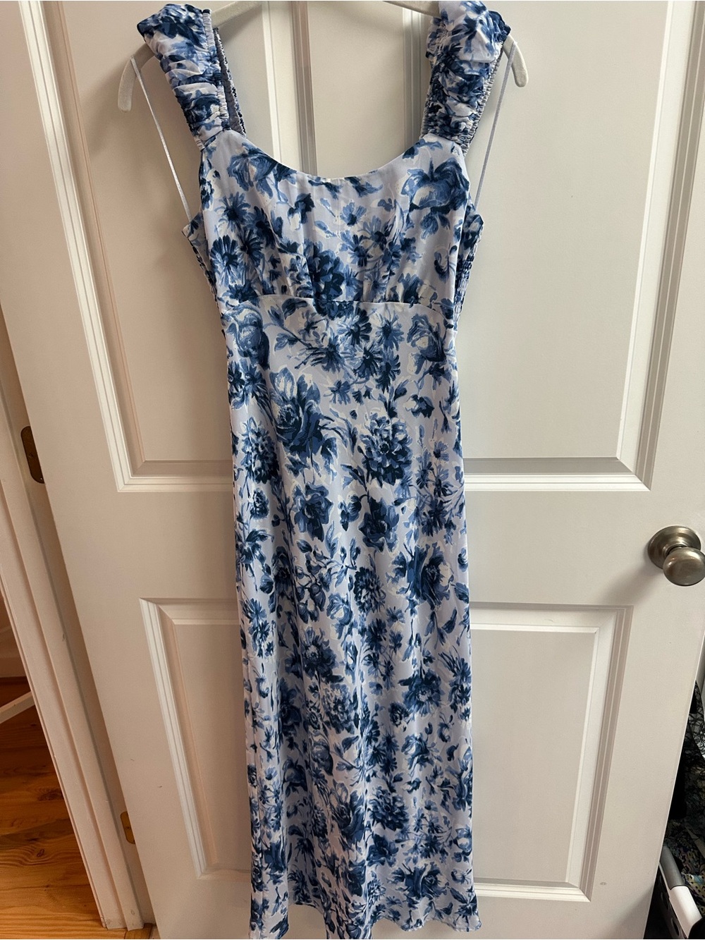 Abercrombie & Fitch Blue Floral Midi Dress with Ruffled Straps